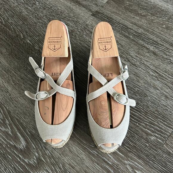 EUC Vintage Castañer Beige Canvas Espadrille Wedge Sandals EU 37 US 6.5 Peep Toe - Picture 10 of 14